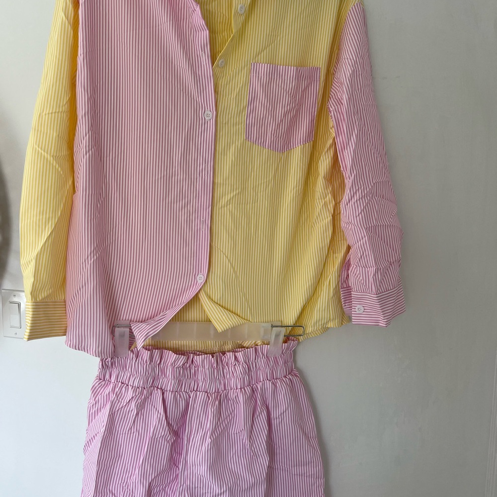 Striped Pink and Yellow Coverup Set (New)